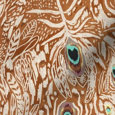 Peacock Dreaming Ikat (rust/cream) LRG