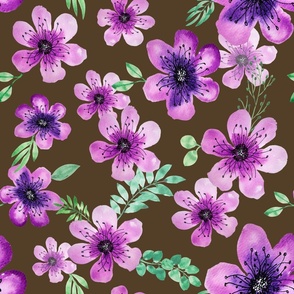 violets on brown  - large - 20" repeat