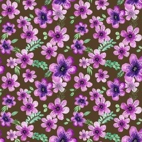 violets on brown - small - 3" repeat