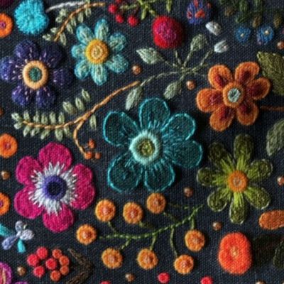 Felt Flower Embroidery Bright Rotated - Large Scale