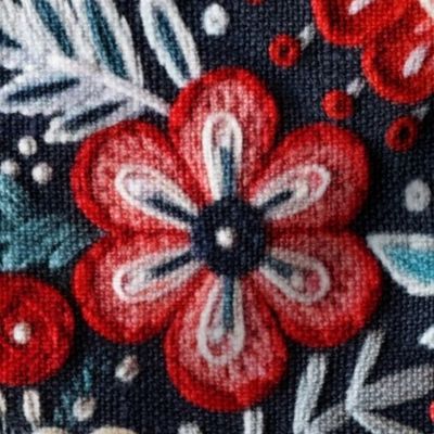 Fourth of July Felt Embroidery Floral Rotated - XL Scale
