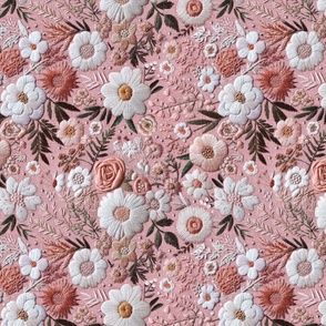 Pink and White Floral Embroidery Rotated - Large Scale