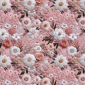 Pink and White Floral Embroidery - Large Scale