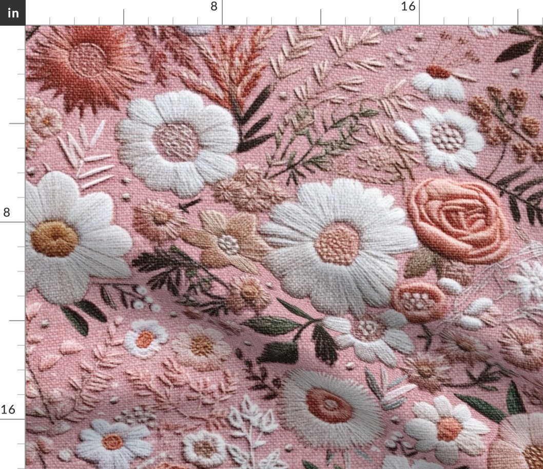 Pink and White Floral Embroidery - XL Scale