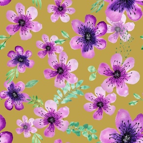 Violets on Yellow - Large - 20" repeat