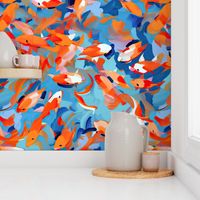 Koi Fish Orange Blue Red Abstract Animal Print