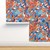 Koi Fish Orange Blue Red Abstract Animal Print
