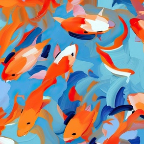 Koi Fish Orange Blue Red Abstract Animal Print