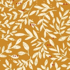 Small || Everyday Drifting Textured Tossed Leaves || Ivory on Caramel Yellow Orange 