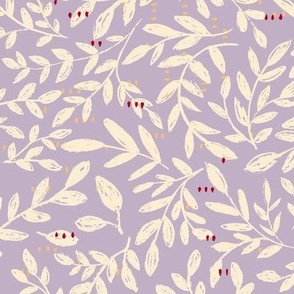 Small || Everyday Drifting Textured Tossed Leaves || Ivory on Lavender Purple