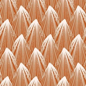 542 - Medium small scale brilliant burnt orange and warm white abstract feather wave pattern, Japanese style, scales for duvet covers, curtains, wallpaper and soft furnishings.