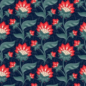 JACOBEAN FLORAL 3-16 red and green