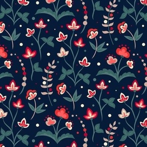 JACOBEAN FLORAL 3-19 red and green