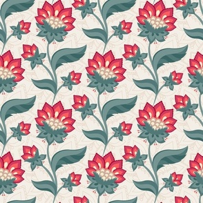 JACOBEAN FLORAL 1-16 red and green