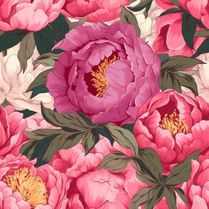 large pink and white peonies, brighter