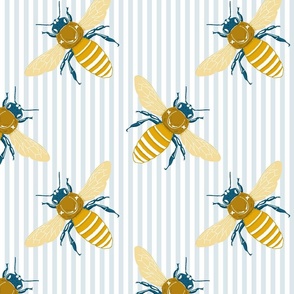 honey bees on vertical blue stripes | large