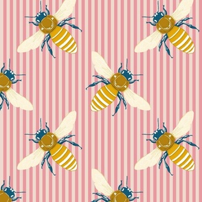 honey bees on vertical watermelon stripes | large