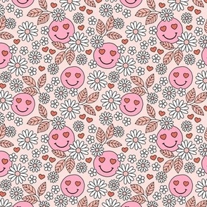 Groovy Valentine - Retro smileys and daisies hearts and flowers nineties inspired pastel garden for valentine vintage seventies red blush peach pink SMALL