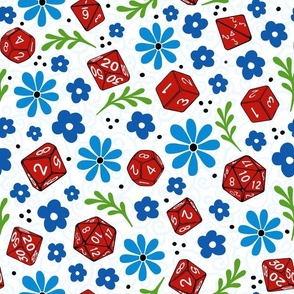 Large Scale DND Gamer Dice Floral in Red and Blue