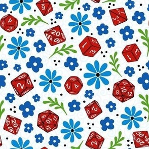 Medium Scale DND Gamer Dice Floral in Red and Blue