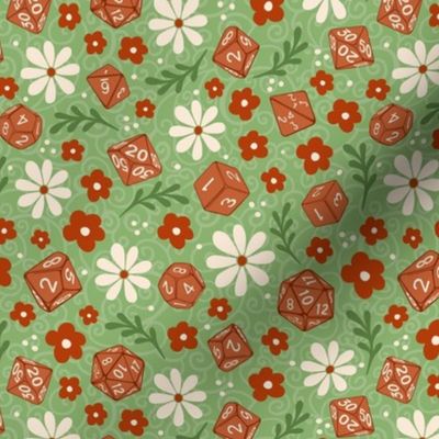 Medium Scale DND Gamer Dice Floral in Orange and Green