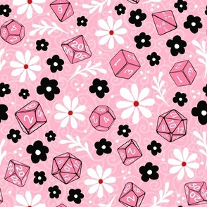 Large Scale DND Gamer Dice Floral in Pink and Black