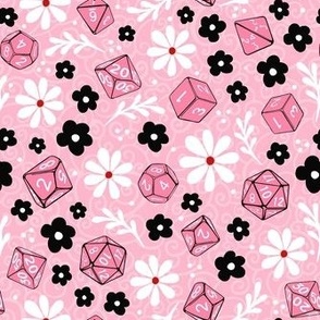 Medium Scale DND Gamer Dice Floral in Pink and Black