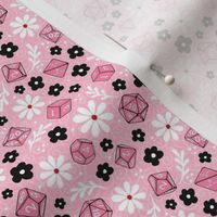 Small Scale DND Gamer Dice Floral in Pink and Black