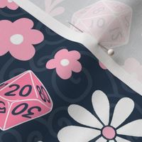 Large Scale DND Gamer Dice Floral in Pink and Navy