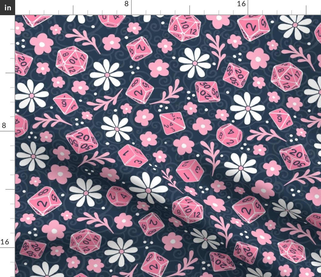Large Scale DND Gamer Dice Floral in Pink and Navy