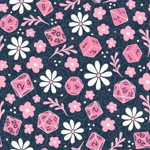 Medium Scale DND Gamer Dice Floral in Pink and Navy