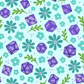 Large Scale DND Gamer Dice Floral in Aqua and Purple