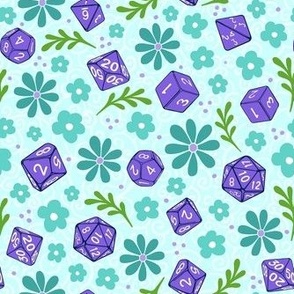 Medium Scale DND Gamer Dice Floral in Aqua and Purple