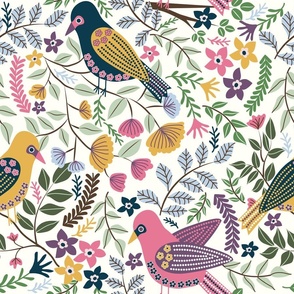 Indigo Bunting Birds in Magical Meadows - Large Scale