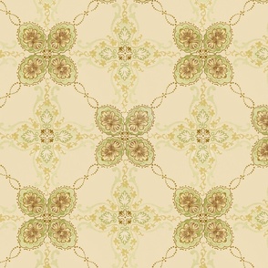 ornate lattice in green, gold and cream