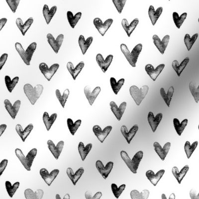 Small / Watercolor Hearts in Black and White