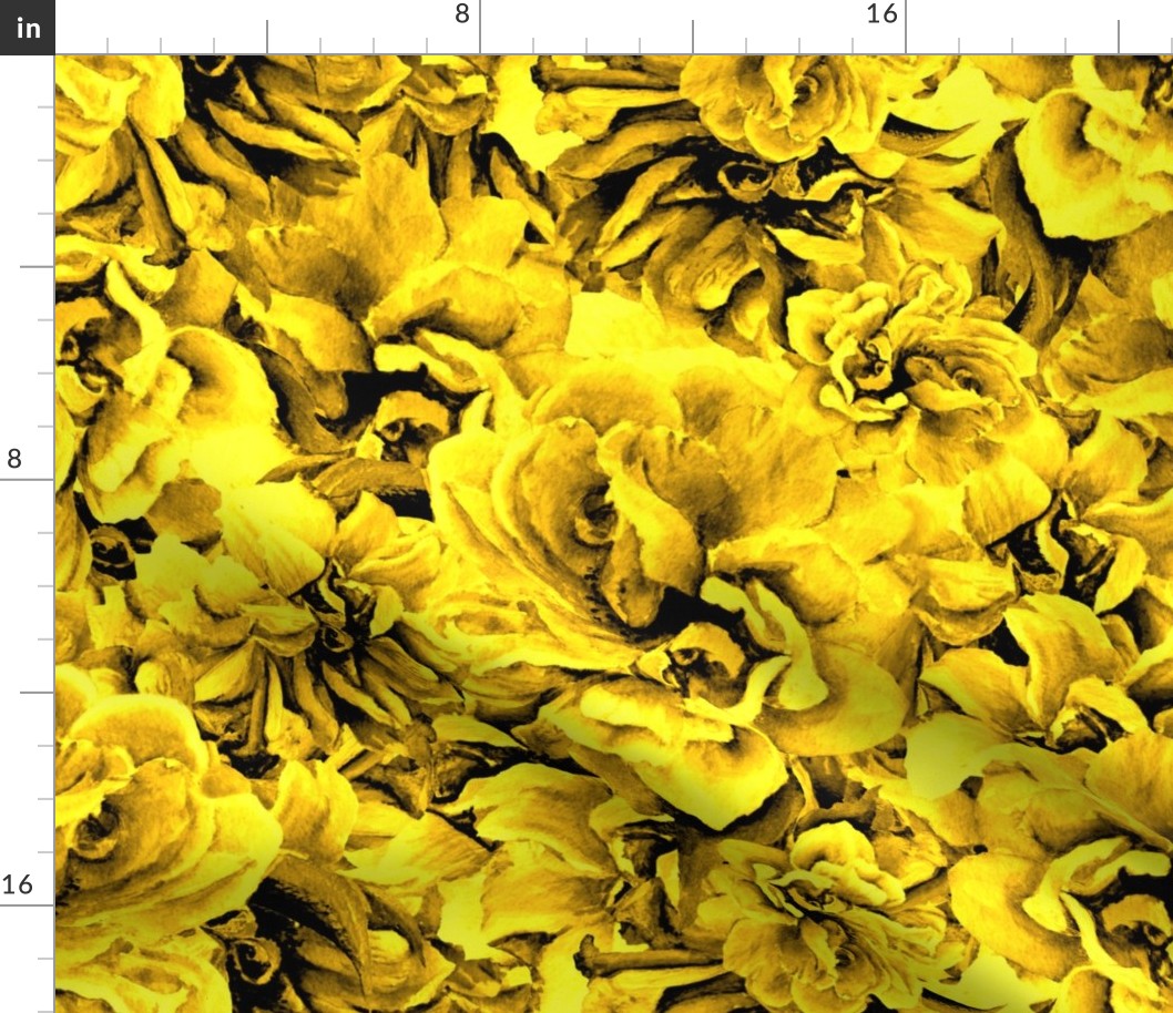 Hand Painted Antique Roses in Golden Yellow -  LNTR4 - 21 inch fabric repeat - 12 inch wallpaper repeat