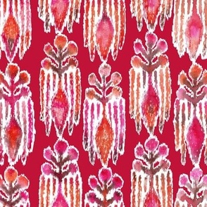 Ikat Botanical Red Watercolor