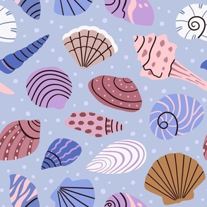 Seashell collection - sea shells doodle pattern - blue - medium scale