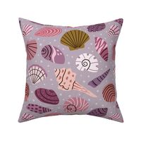 Seashell collection - sea shells doodle pattern - purple - medium scale