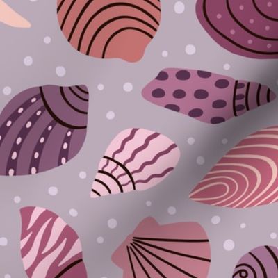 Seashell collection - sea shells doodle pattern - purple - medium scale