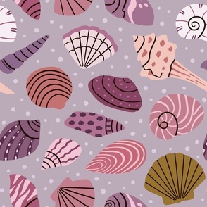 Seashell collection - sea shells doodle pattern - purple - medium scale