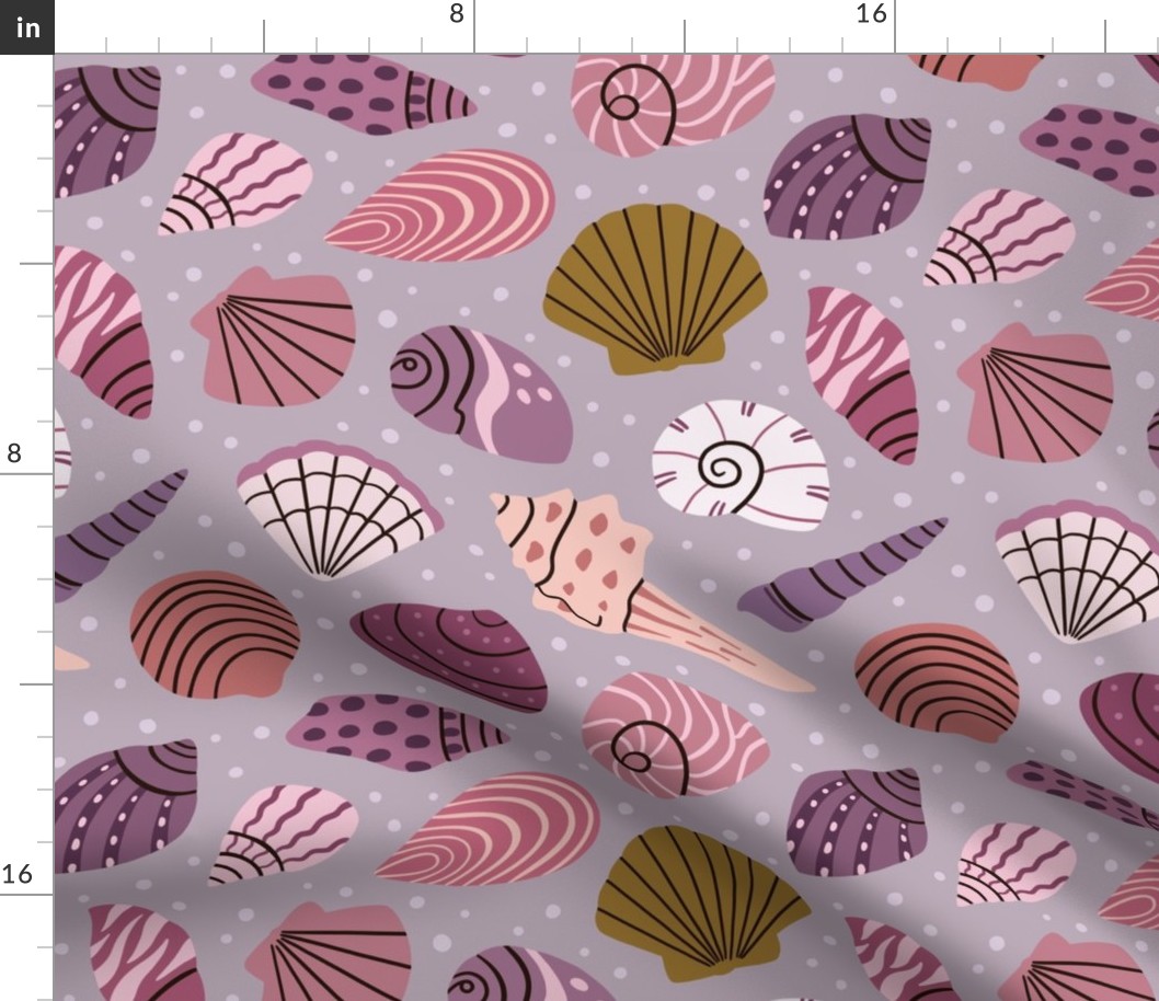 Seashell collection - sea shells doodle pattern - purple - medium scale