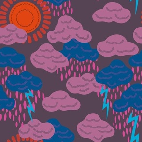 Stormy skies 12" (The world above) Sun, rain, lightning and clouds in this moody abstract weather design.