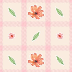 Sweet plaid with watercolour flowers - Large scale