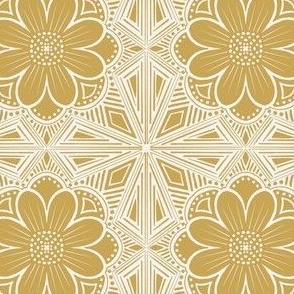 Block print floral tiles - mustard
