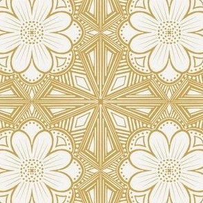 Block print floral tile - Cream & mustard