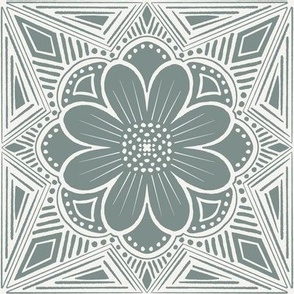 Block print floral tile - sage