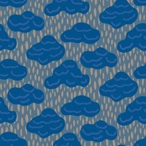 Rainy days blue 6" (the world above collection) -mid blue rainclouds with grey rain on a grey blue background for this abstract weather inspired design.