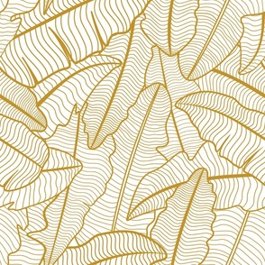 Tropical Banana Leaves Line Art - Mustard